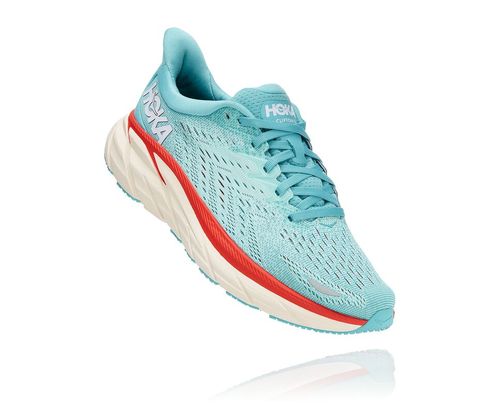 Hoka One One Dame Clifton 8 Road Løpesko Aquarelle/Eggshell Blå Norge-78CXU